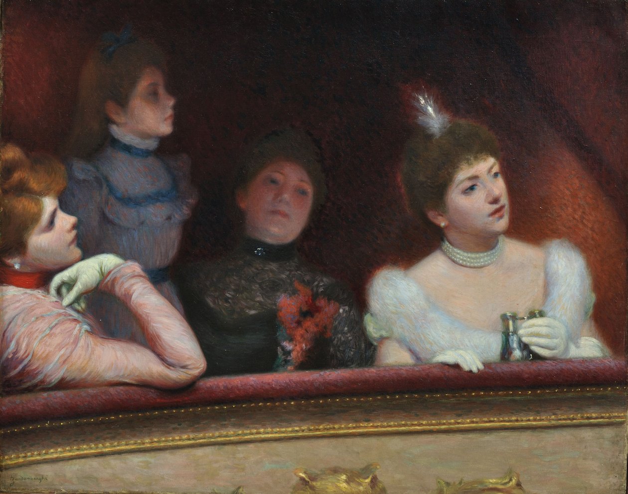 No teatro, c.1895 (óleo sobre tela) de Federigo Zandomeneghi