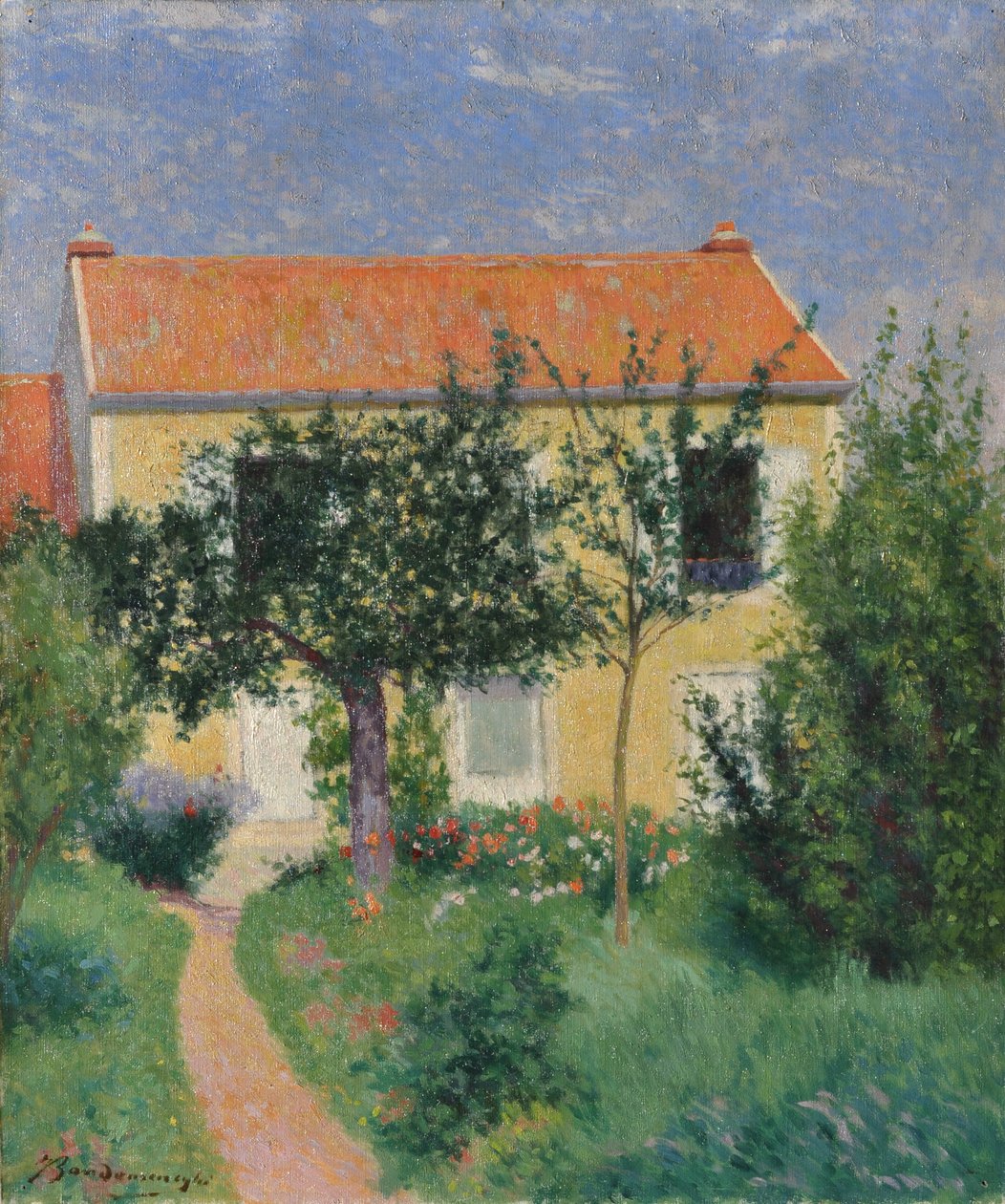 O telhado vermelho, c.1882-83 (óleo sobre tela) de Federigo Zandomeneghi