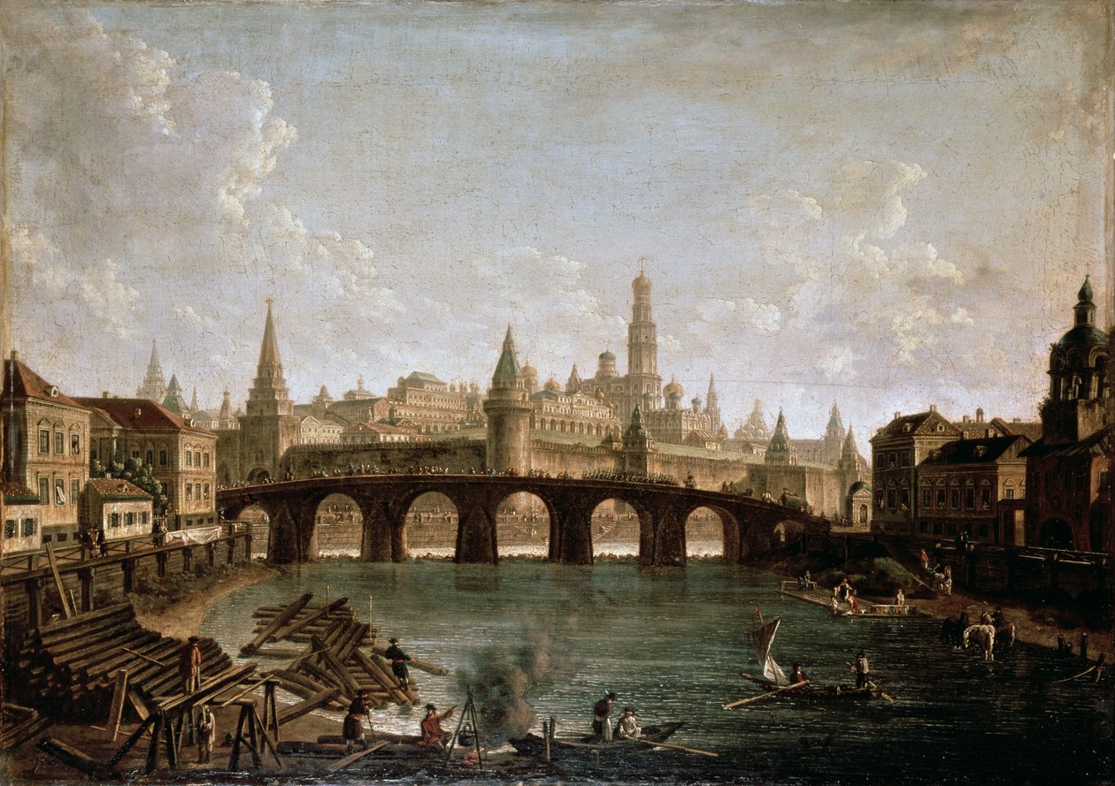 Vista do Kremlin e a ponte de Kamenny em Moscou, de 1810 de Fedor Yakovlevich Alekseev