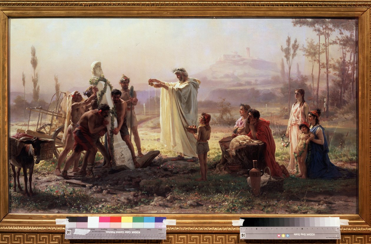 Grécia Antiga: ""Cerimônia em homenagem ao deus Hermes"" Pintura de Feodor Andreyevich Bronnikov (1827-1902) 1874 Dim. 70x123 cm Galeria Estadual Tretyakov Moscou de Fedor Andreevich Bronnikov