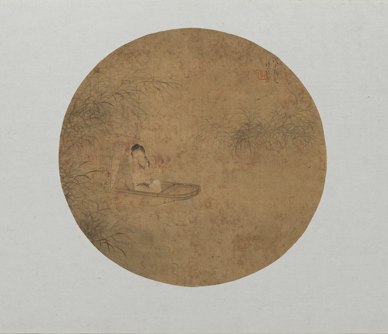 Senhora em um barco tocando flauta de Fei Danxu