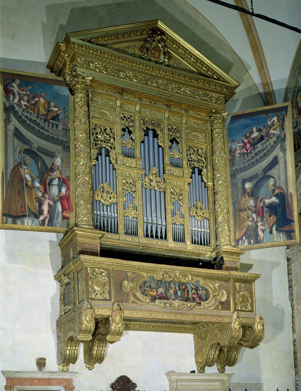 Vista do órgão da igreja, c.1590 (mídia mista) de Felice Brusasorci