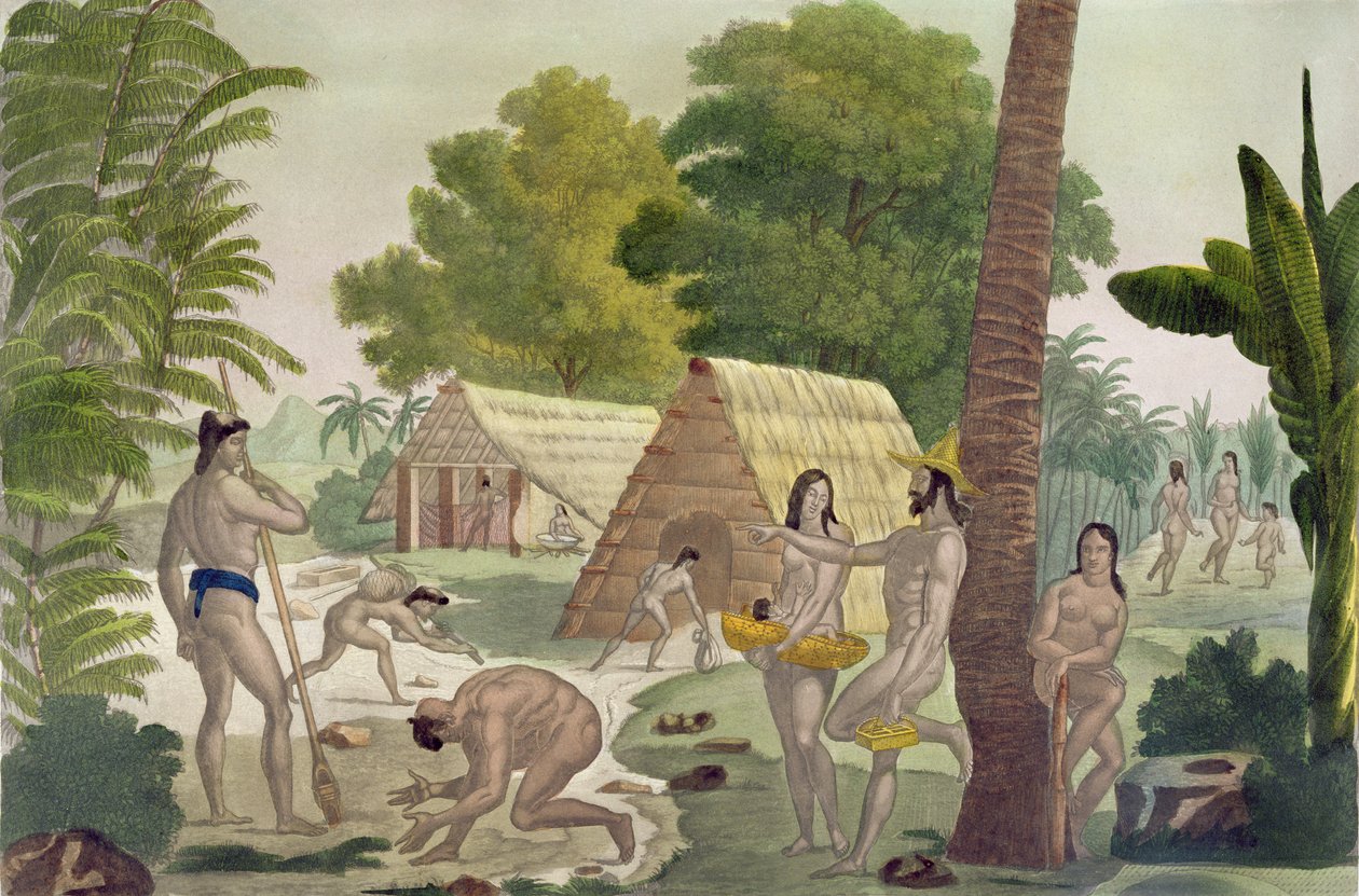 Alfândega dos Habitantes das Ilhas Marianas, placa 28 de &39;Le Costume Ancien et Moderne&39;, de Jules Ferrario, publicada c.1820s-30s de Felice Campi
