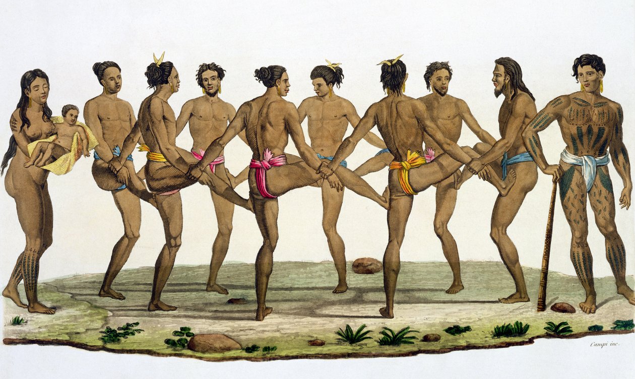 Dança dos Ilhéus Caroline, prato 22 de &39;Le Costume Ancien et Moderne&39; de Jules Ferrario, publicado c.1820s-30s de Felice Campi