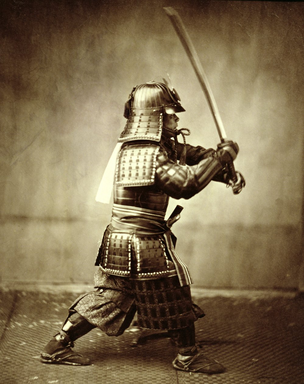 Samurai com espada levantada, c1860 de Felice Beato