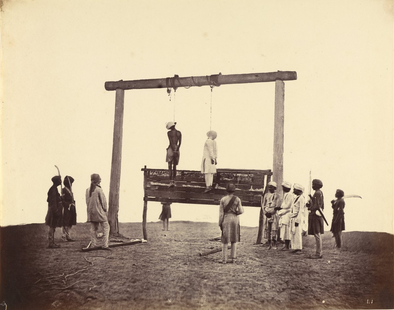 Dois Sepoys da 31ª Infantaria Nativa, que foram enforcados em Lucknow, 1857 de Felice Beato