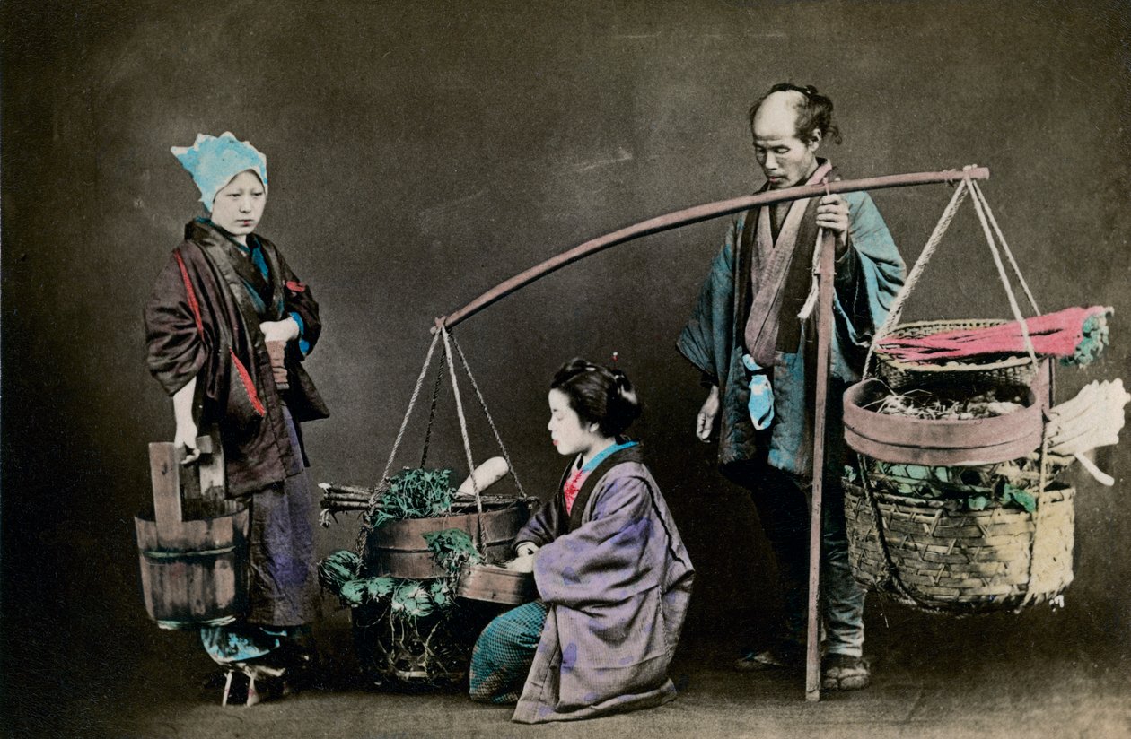 Pedlar de legumes, Japão, 1882 de Felice Beato