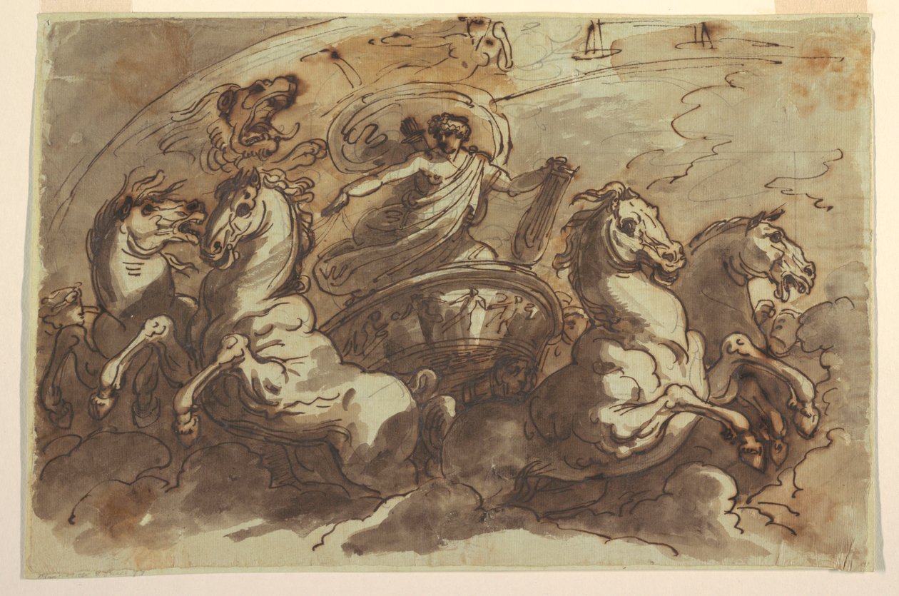 Apollo Driving the Chariot of the Sun, para a Sala di Apollo e Diana, Palazzo Bianchetti, Bolonha de Felice Giani