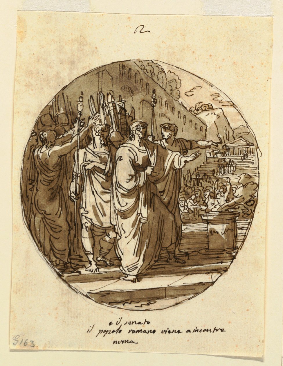 Projeto de teto para Numa Pompilius Bem-vindo a Roma após sua eleição, Sala Numa Pompilius, Palazzo Milzetti, Faenza de Felice Giani