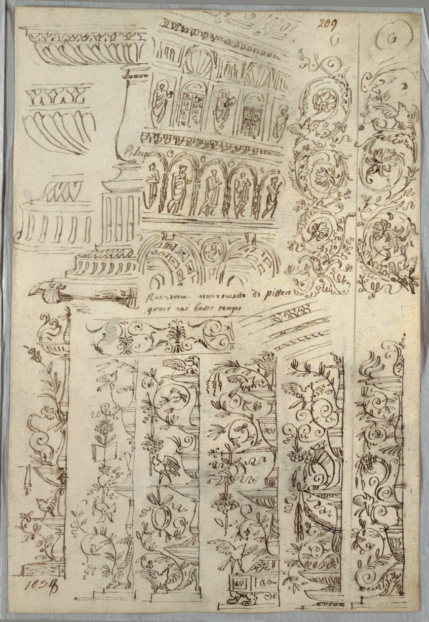 Estudos Decorativos; Verso: Cabeça de Bárbaro em Perfil da Antiguidade de Felice Giani