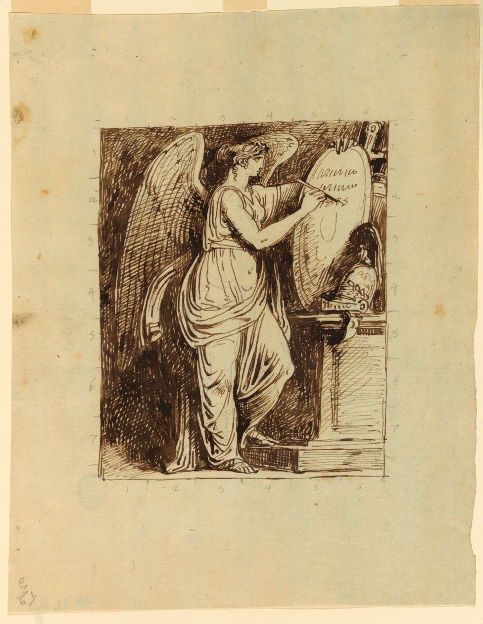 Desenho, Uma vitória alada com a inscrição da data 1805 num escudo, 1805 de Felice Giani