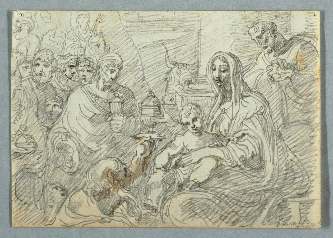 Desenho, estudo da Adoração dos Magos segundo Lodovico Carracci, 1800-1820 de Felice Giani
