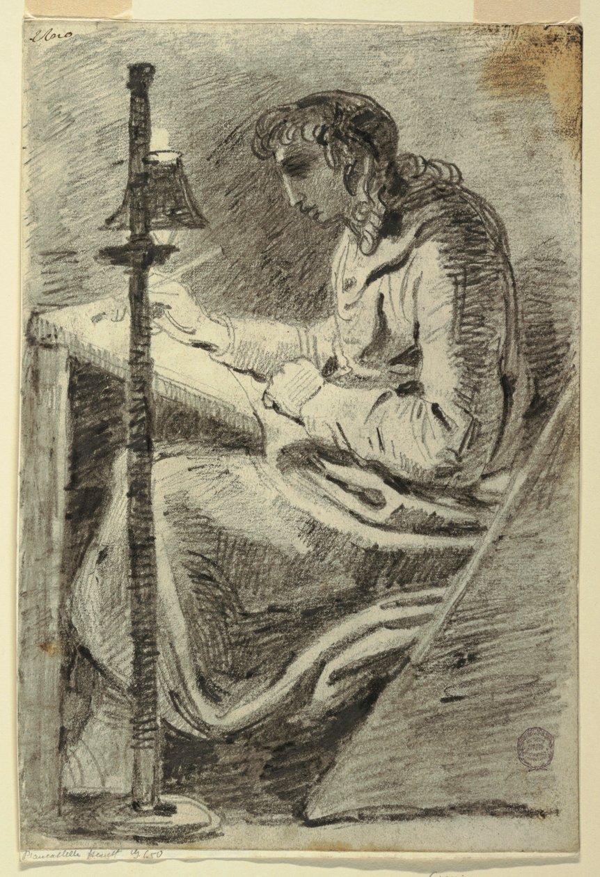 Desenho, Um artista a desenhar à luz da lâmpada, 1800-1820 de Felice Giani