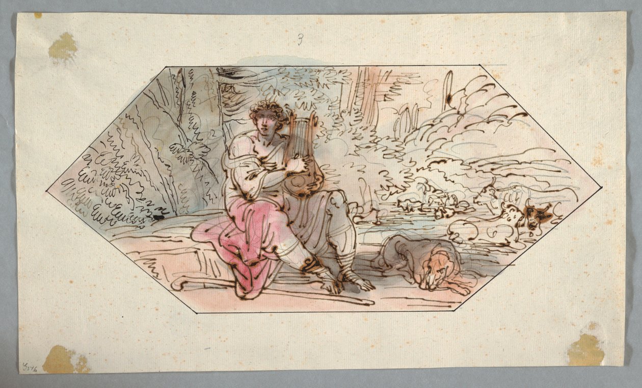 Desenho, Apolo guarda as manadas [ou rebanhos] do rei Admetus, 1780-1800 de Felice Giani