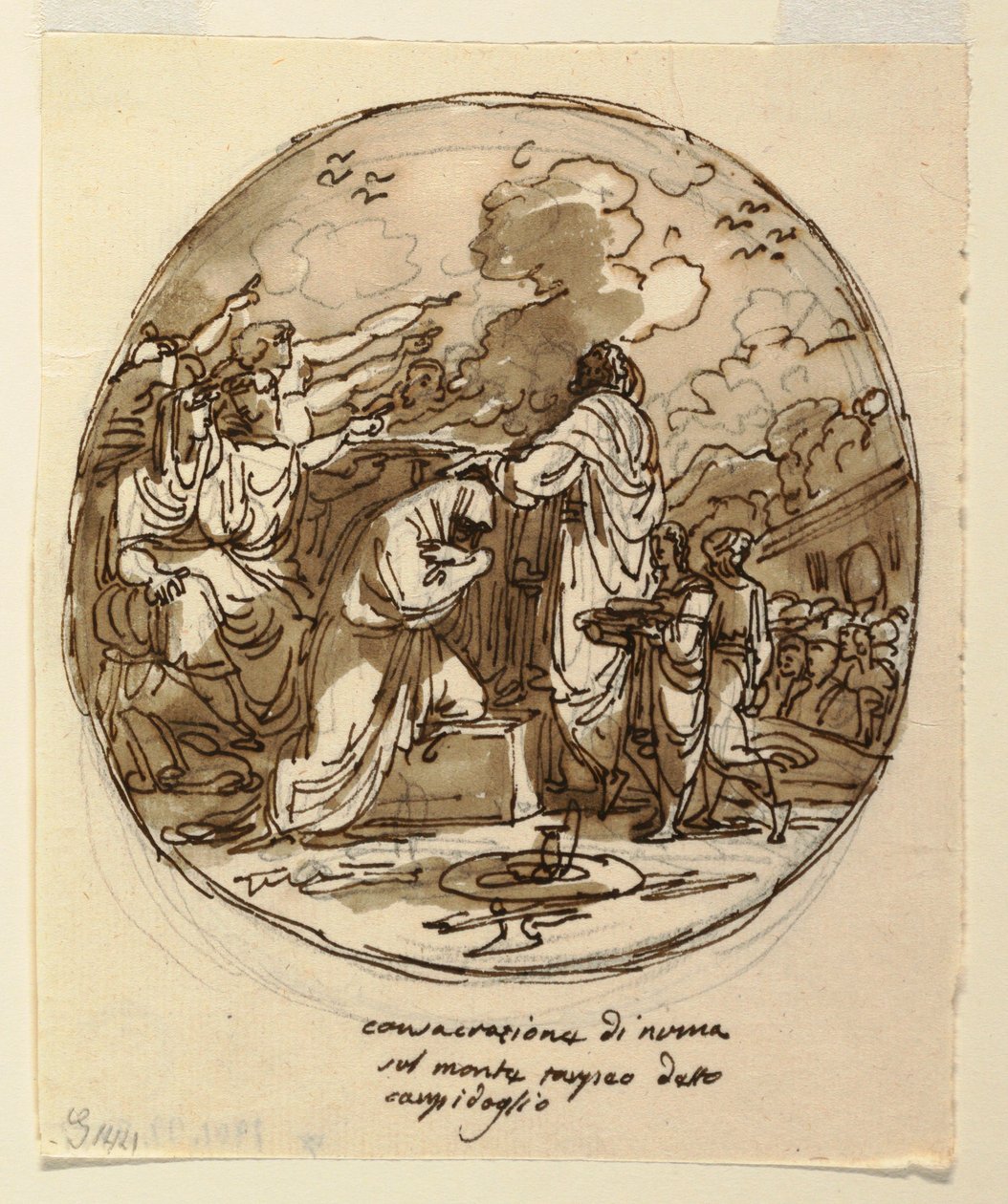 Desenho, Projeto do teto para a consagração de Numa, Sala di Numa Pompilius, Palazzo Milzetti, Faenza, 1802-05 de Felice Giani