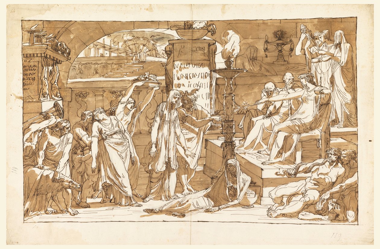 Desenho, Hades; Perséfone no Submundo (Oferta a Prosérpina), ca. 1820 de Felice Giani
