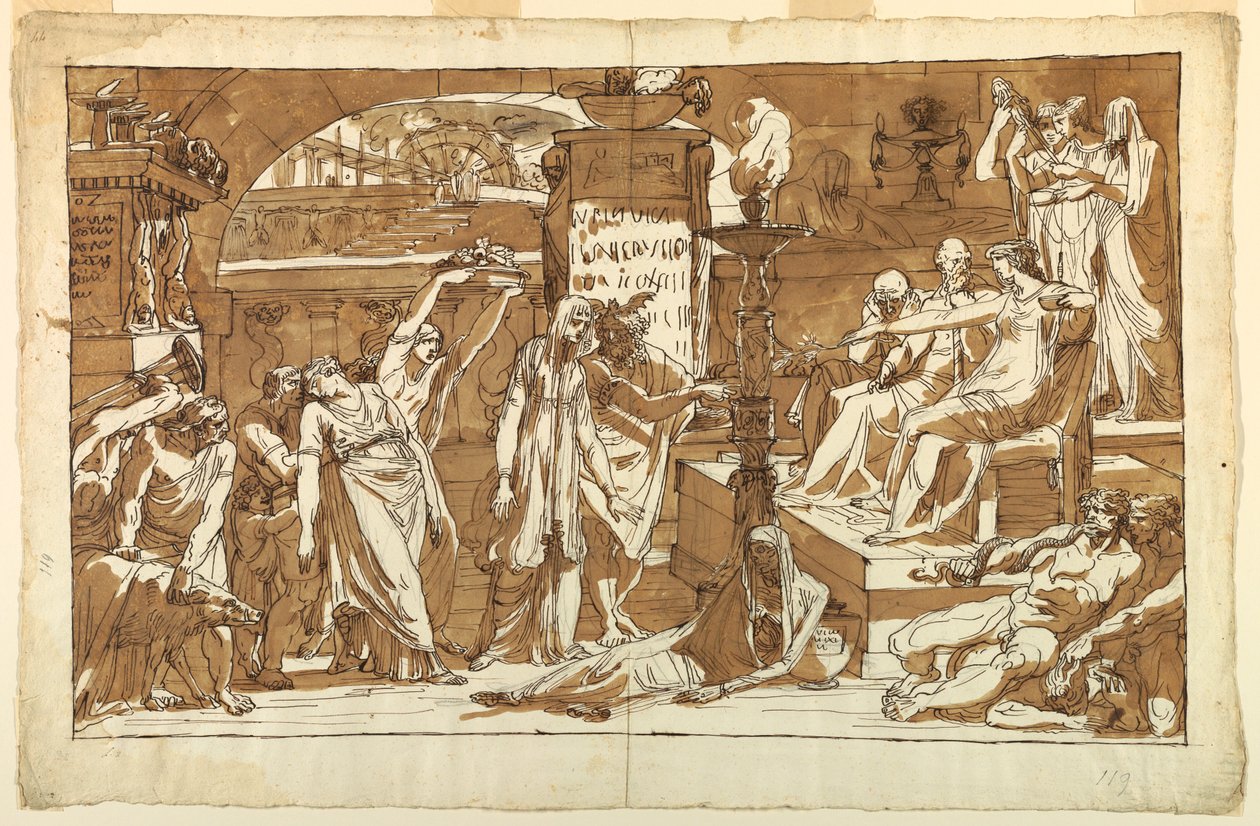 Desenho, Hades; Perséfone no Submundo (Oferta a Prosérpina), ca. 1820 de Felice Giani