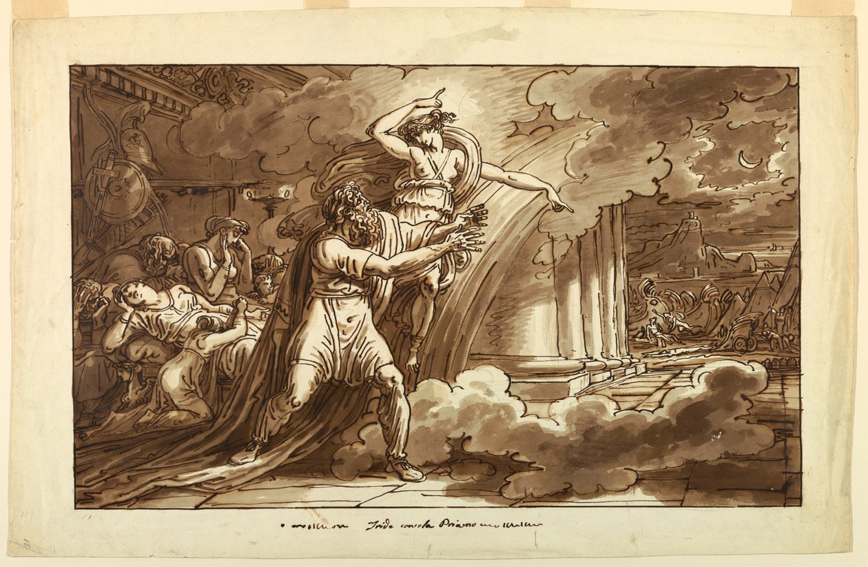 Desenho, Íris encoraja Príamo a pedir a Aquiles o corpo de Heitor, 1810-20 de Felice Giani
