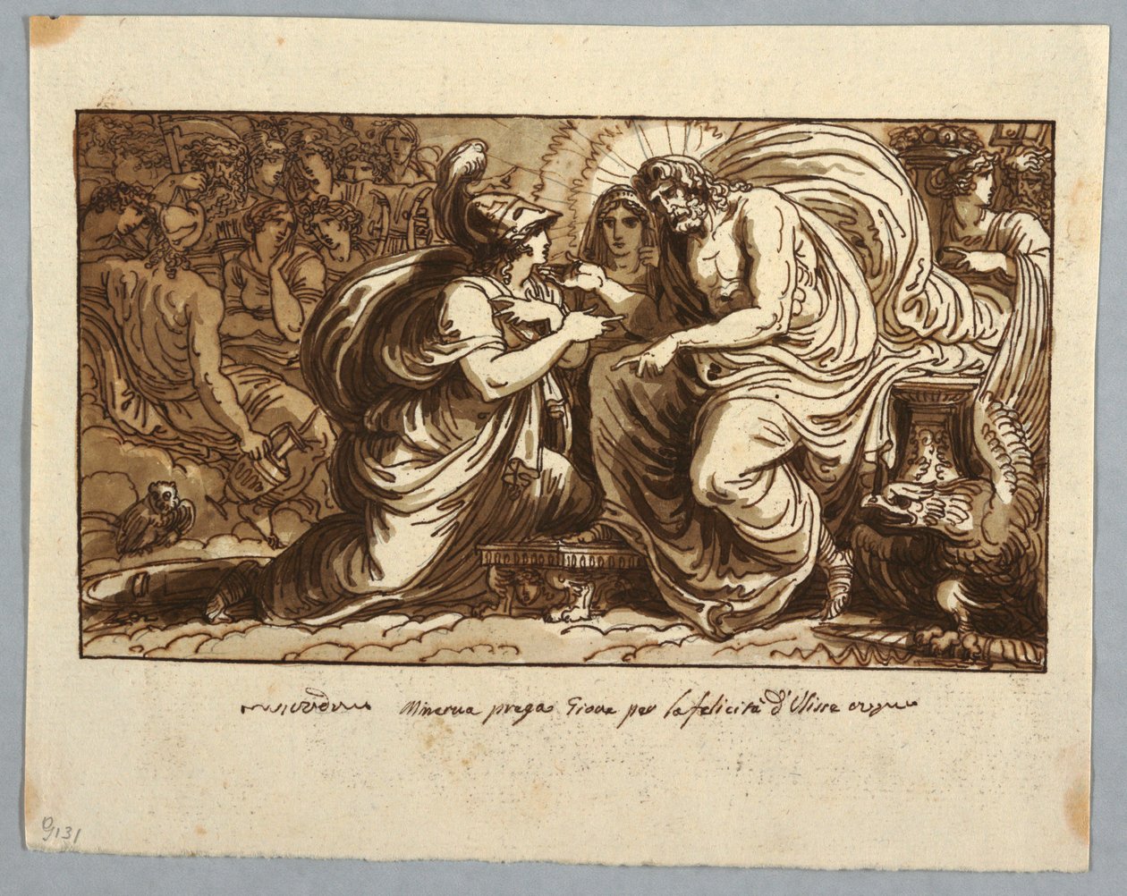 Desenho, folha de um caderno de esboços: Minerva pedindo a Júpiter a felicidade de Ulisses ou Minerva questiona Júpiter sobre o destino de Ítaca, 1802-05 de Felice Giani