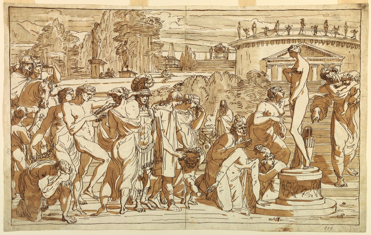 Desenho, Adoração de Vénus numa paisagem clássica, ca. 1820 de Felice Giani