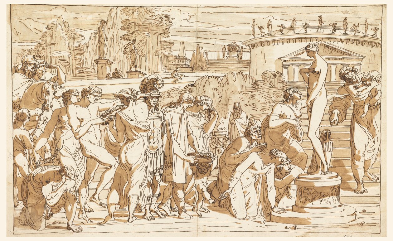 Desenho, Adoração de Vénus numa paisagem clássica, ca. 1820 de Felice Giani