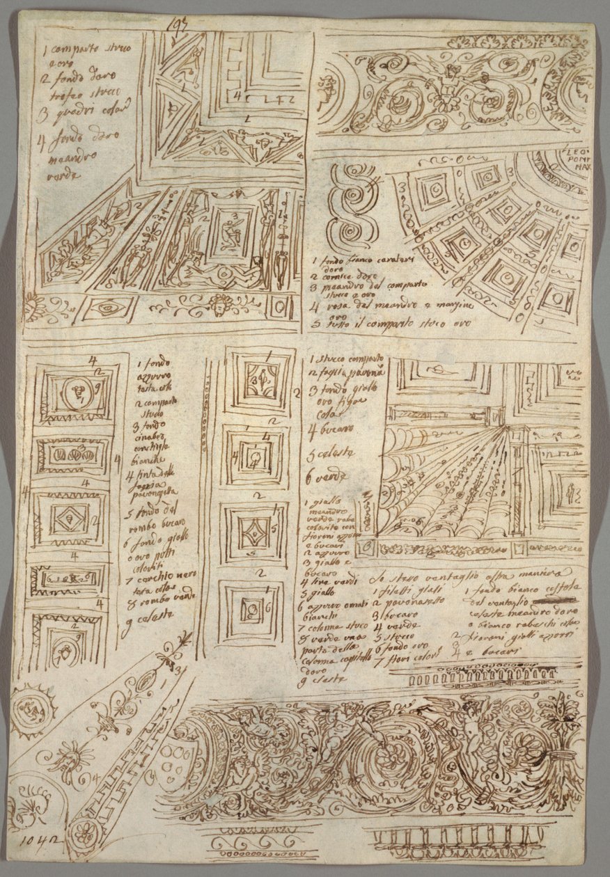 Quatro Estudos Decorativos de Tetos; Verso: Estudos Anatômicos de Felice Giani