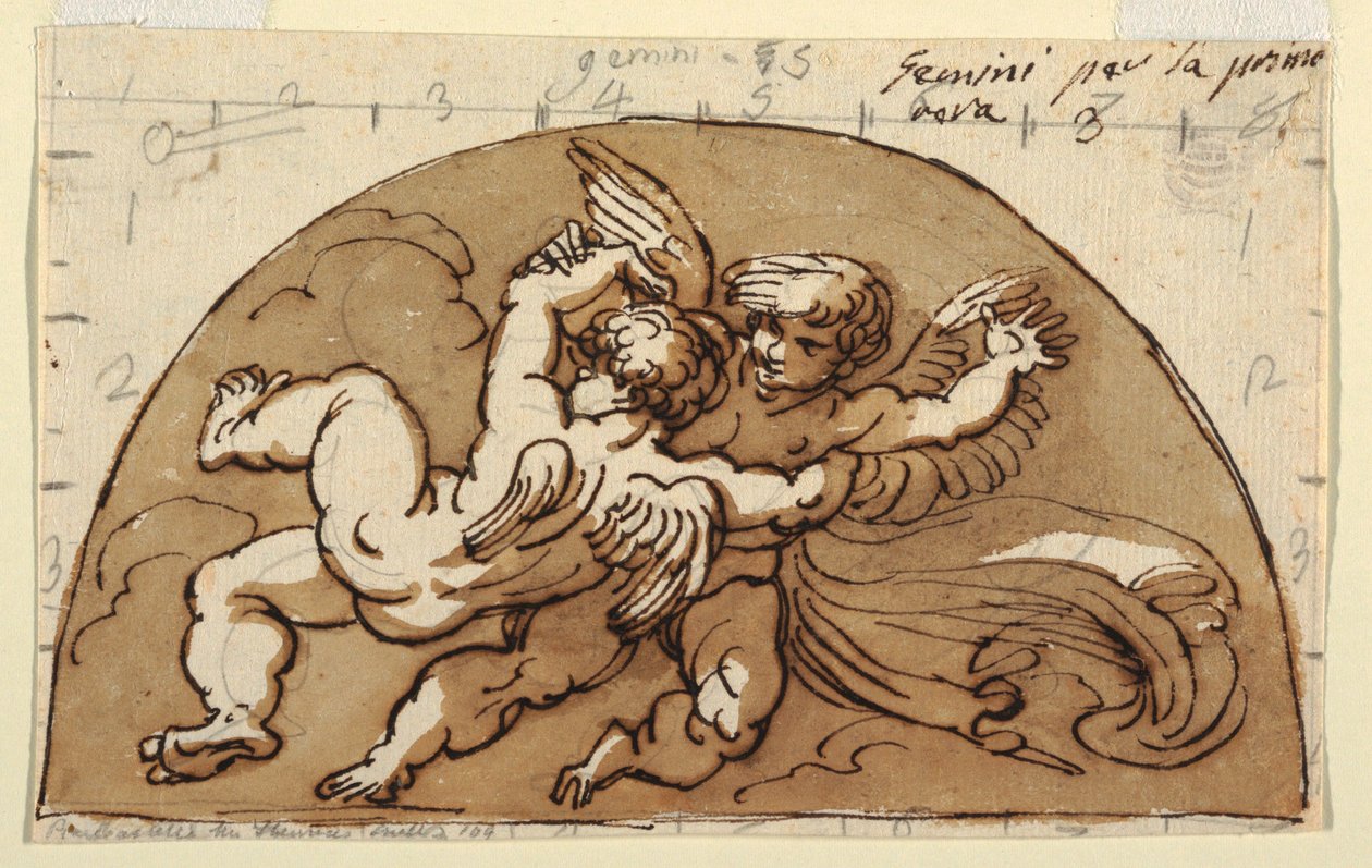 Gêmeos, Lunette para Teto, Sala Octogonal, Palazzo Milzetti, Faenza de Felice Giani