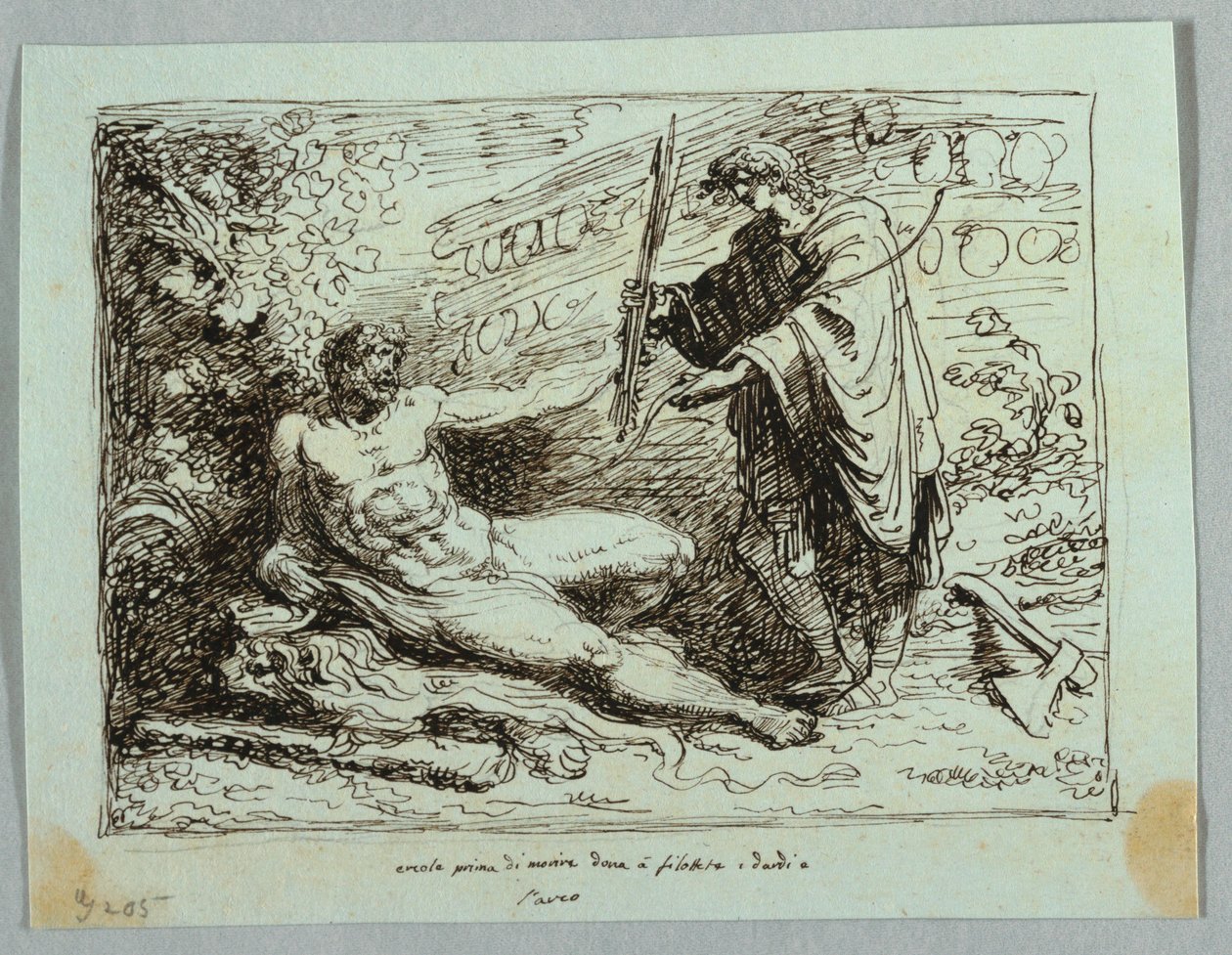 Hércules adiciona arco e flecha a Filoctetes de Felice Giani