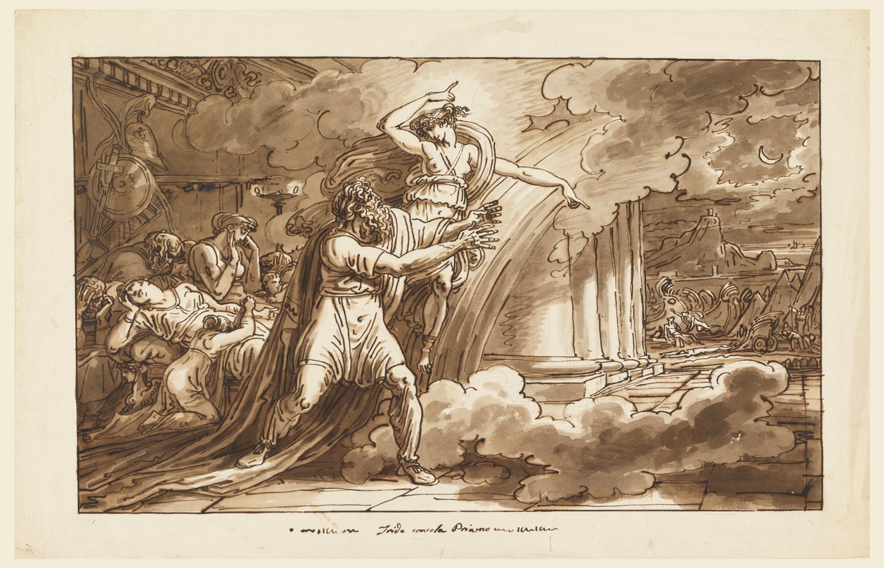 Íris encoraja Príamo a implorar o corpo de Heitor de Aquiles de Felice Giani
