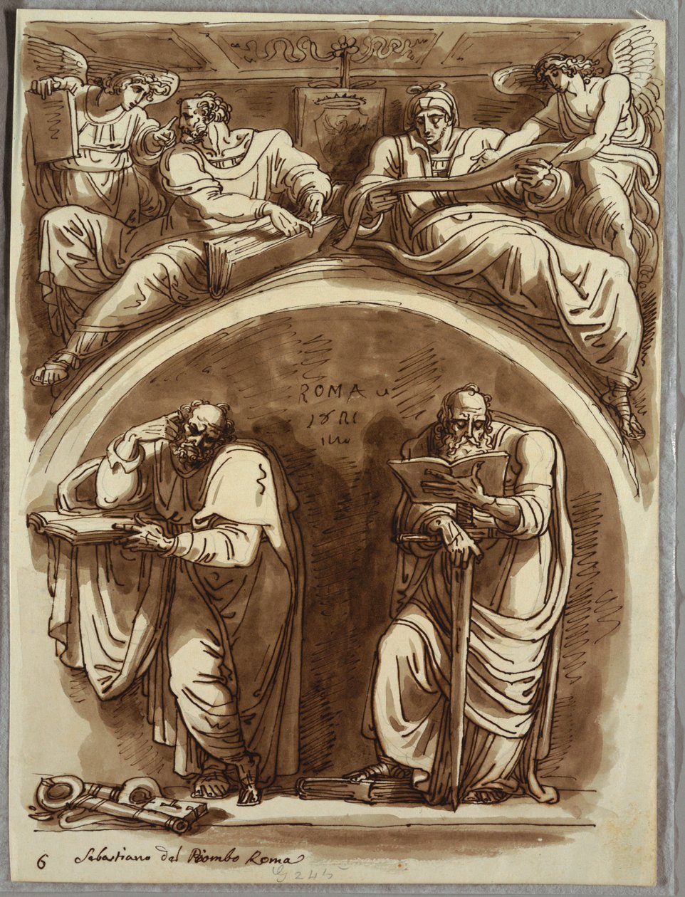 Lunette com Santos Pedro e Paulo, Mateus e o Profeta Isaías, Estudo após Sebastiano del Piombo de Felice Giani