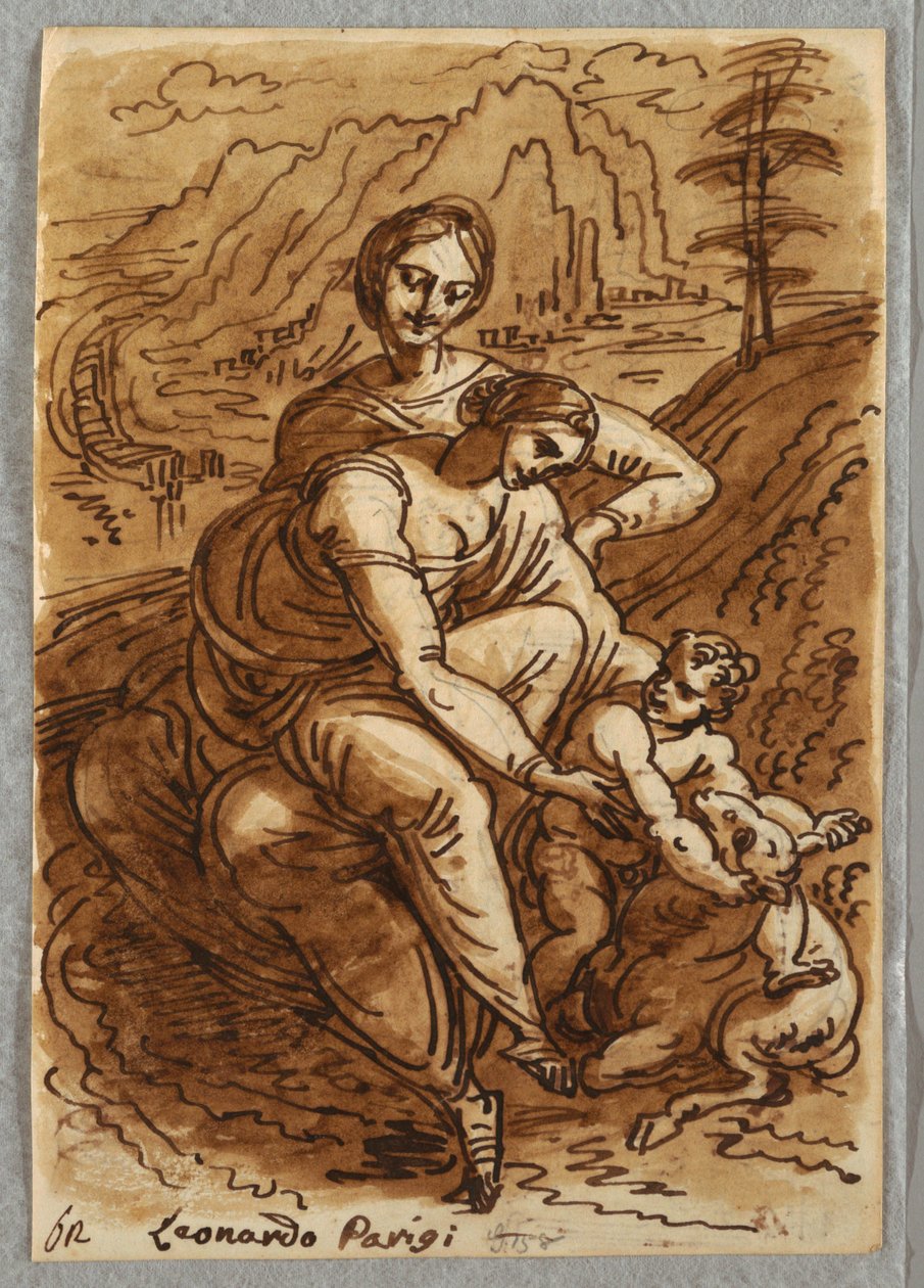 Madonna e criança com St. Anna e cordeiro, depois de Leonardo de Felice Giani