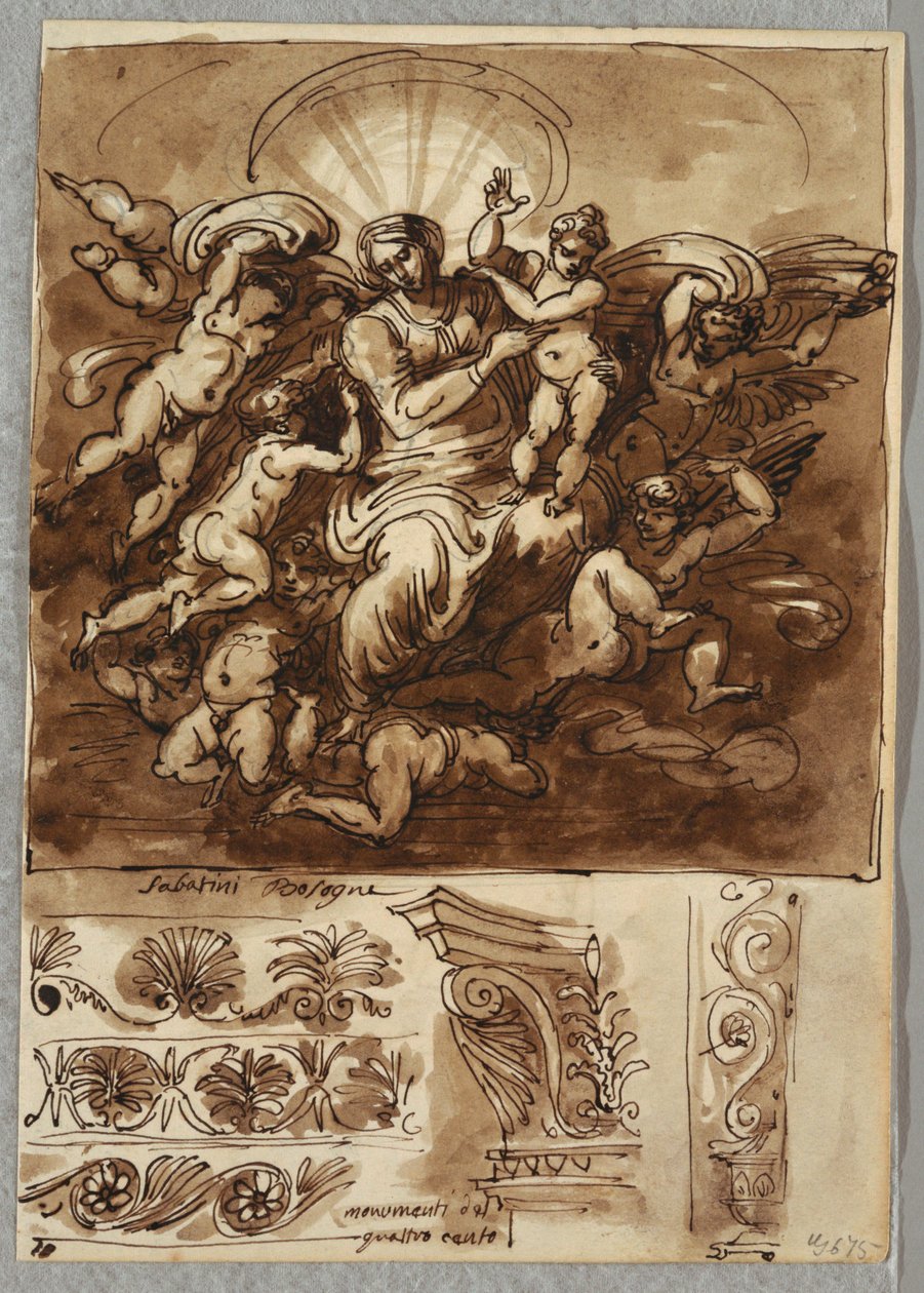 Madonna in Glory, Estudo segundo Bartolomeo Passeroti Bologna; Detalhes arquitetônicos de Felice Giani