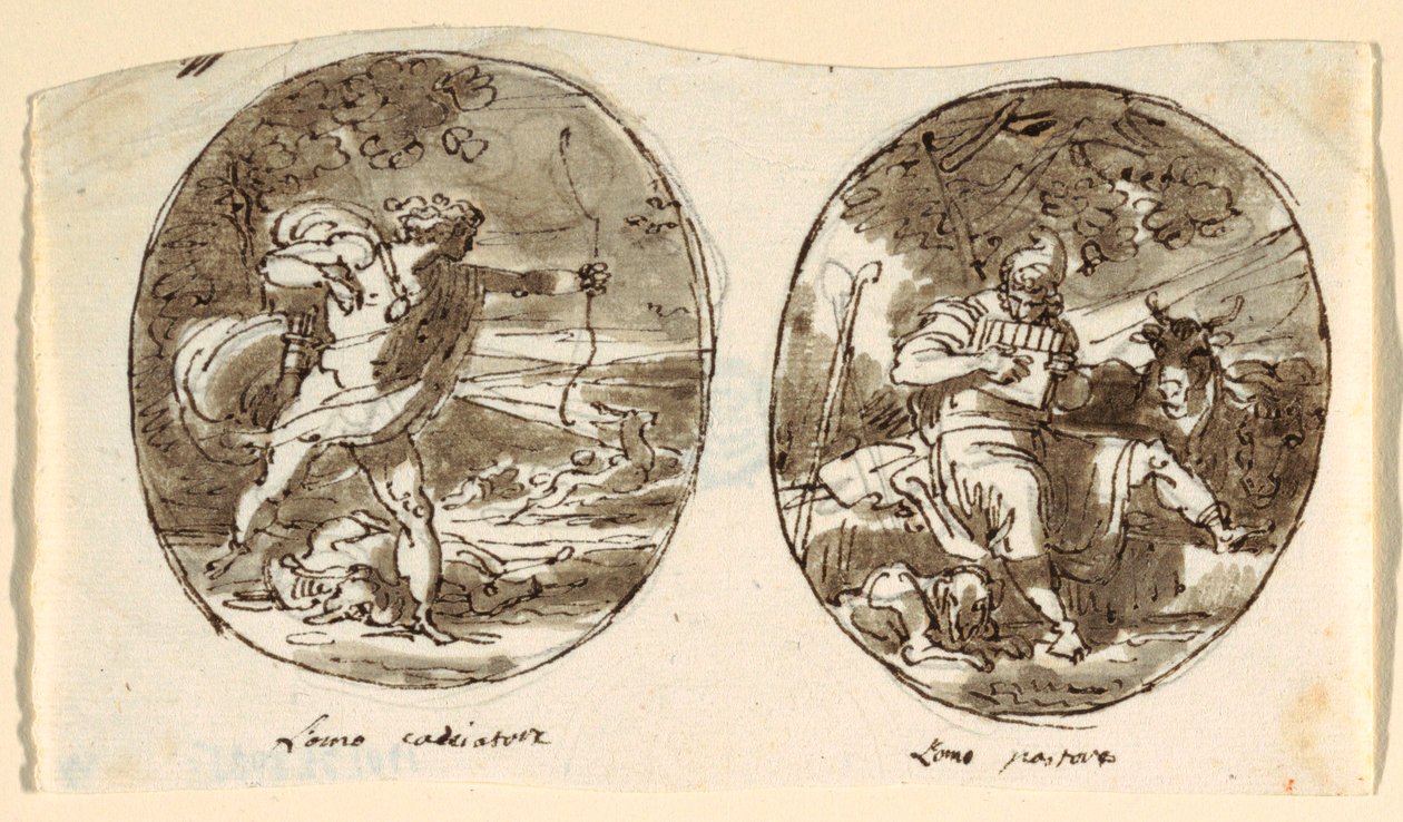 Man the Hunter, Man the Shepherd, Design para teto abobadado, Sala dei Legislatori, Palazzo Conti-Sinibaldi, Faenza de Felice Giani