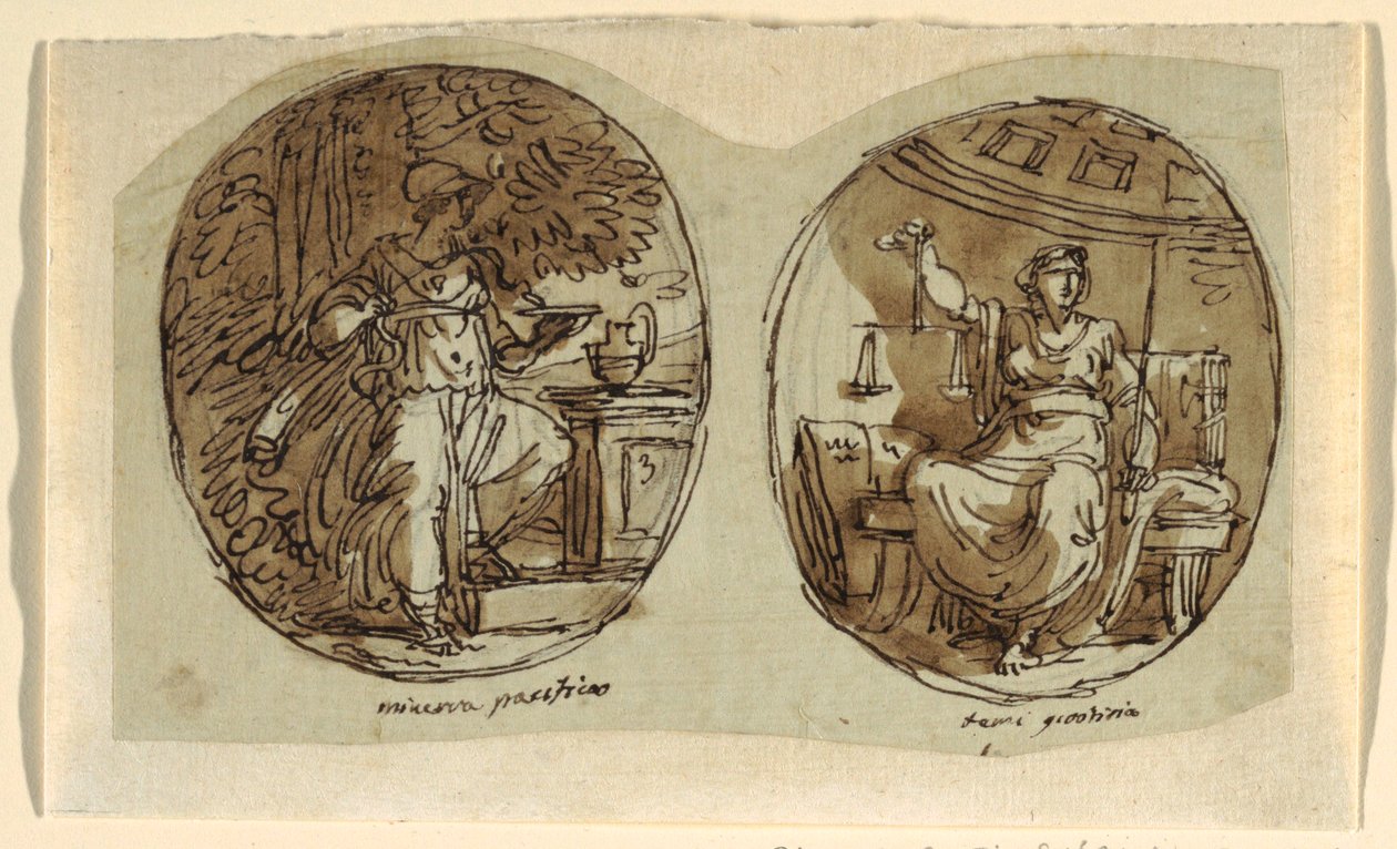 Minerva, Projeto para teto abobadado, Sala dei Legislatori, Palazzo Conti-Sinibaldi, Faenza de Felice Giani