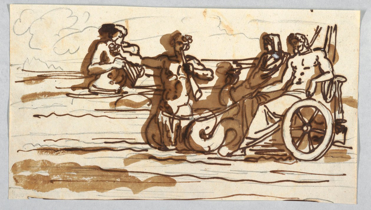 Netuno cavalgando sobre o mar em uma carruagem de Felice Giani