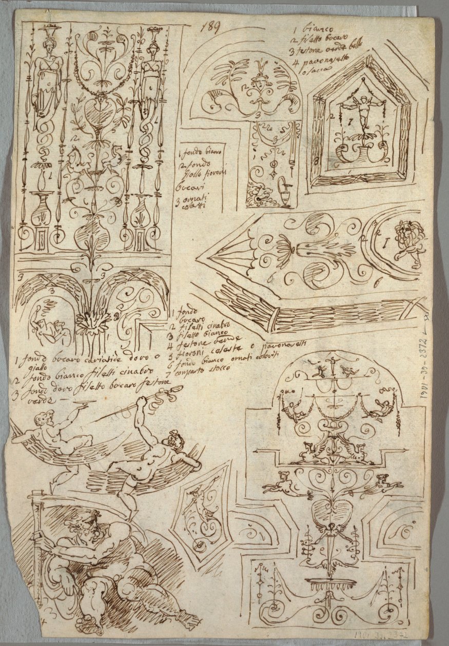 Seis Estudos Decorativos; Verso, Estudo Anatômico de Felice Giani