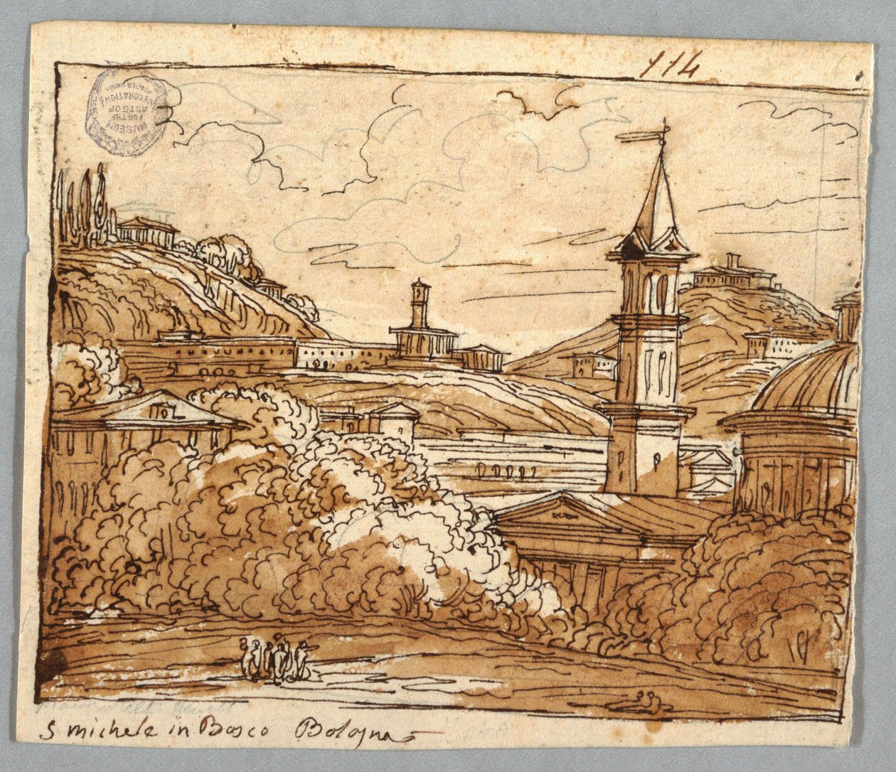 Sketchbook Page, Folio 57: Study after Michele em Bosco, Bologna; Verso, detalhes arquitetônicos de Felice Giani