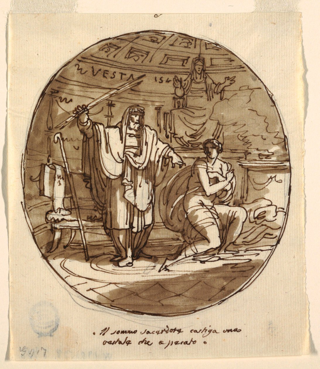 O Sumo Sacerdote Pune uma Virgem Vestal, Salão de Numa Pompilius, Palazzo Milzetti, Faenza de Felice Giani