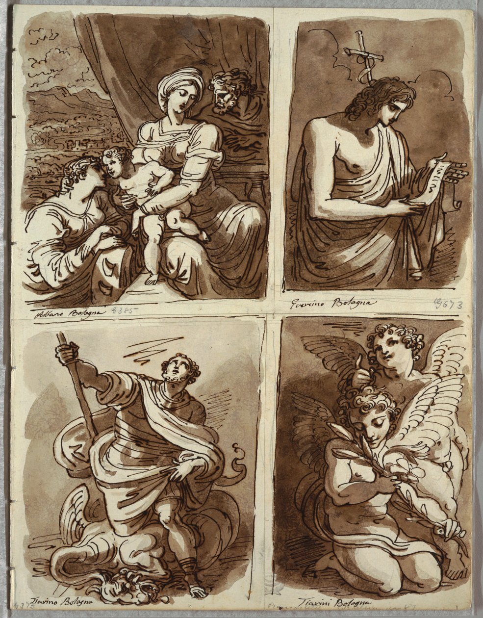 A Sagrada Família com Santa Catarina; São João Batista, depois de Guercino; São Jorge e o Dragão, Depois de Alessandro Tiarini; Dois Putti de Felice Giani