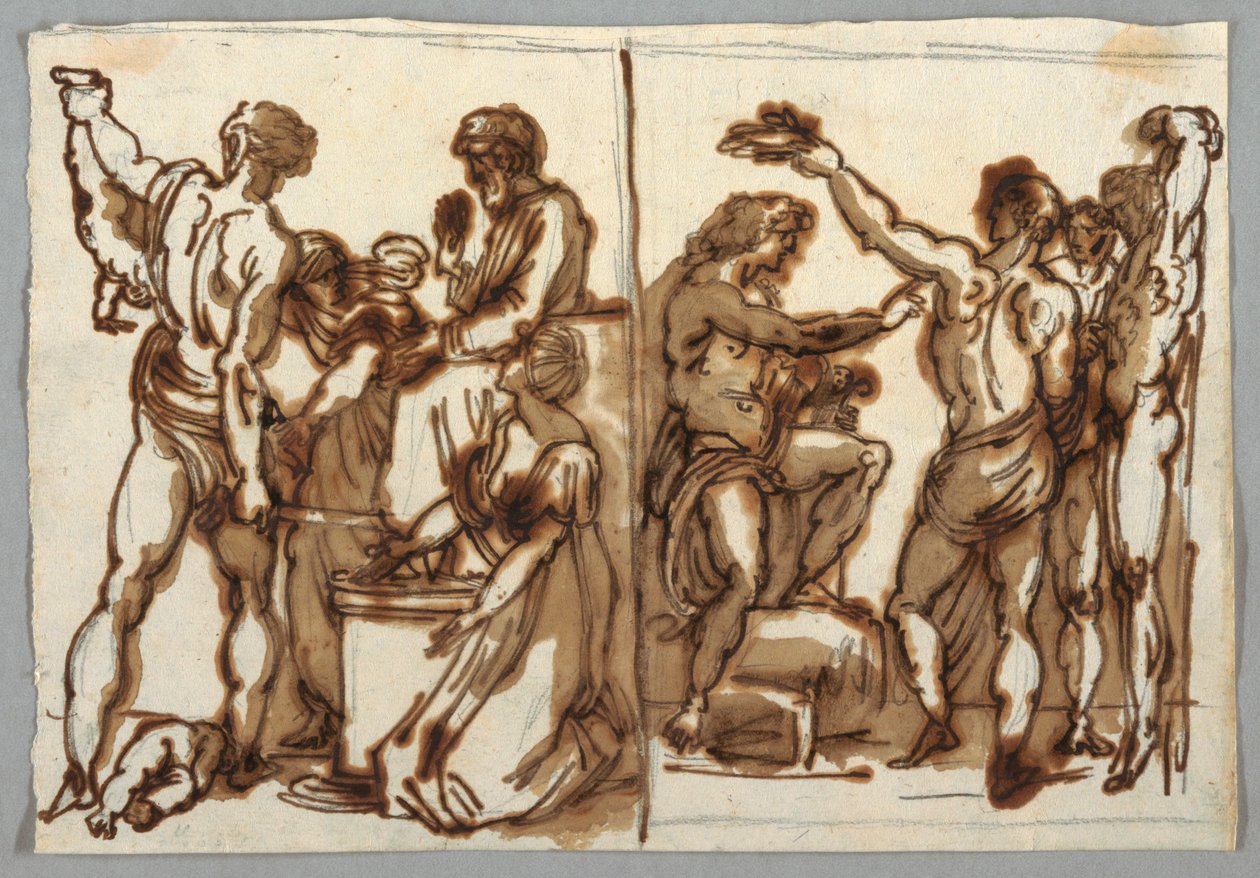 O julgamento de Salomão; O esfolamento de Marsyas de Felice Giani