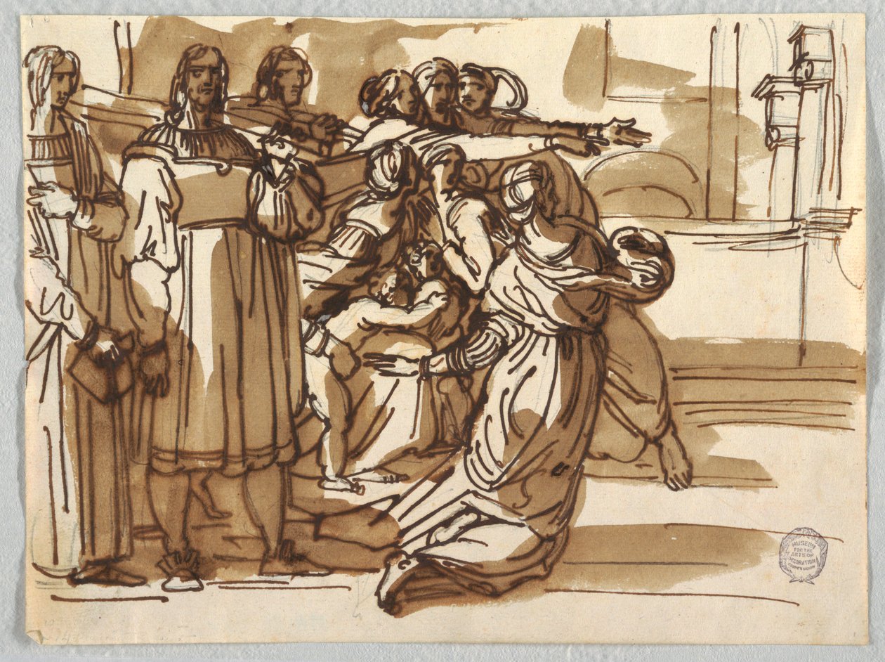 O Prelado e Portadores de Tamborete e Mulheres perto deles em "Expulsão de Heliodoro" após Raphael Sanzio de Felice Giani