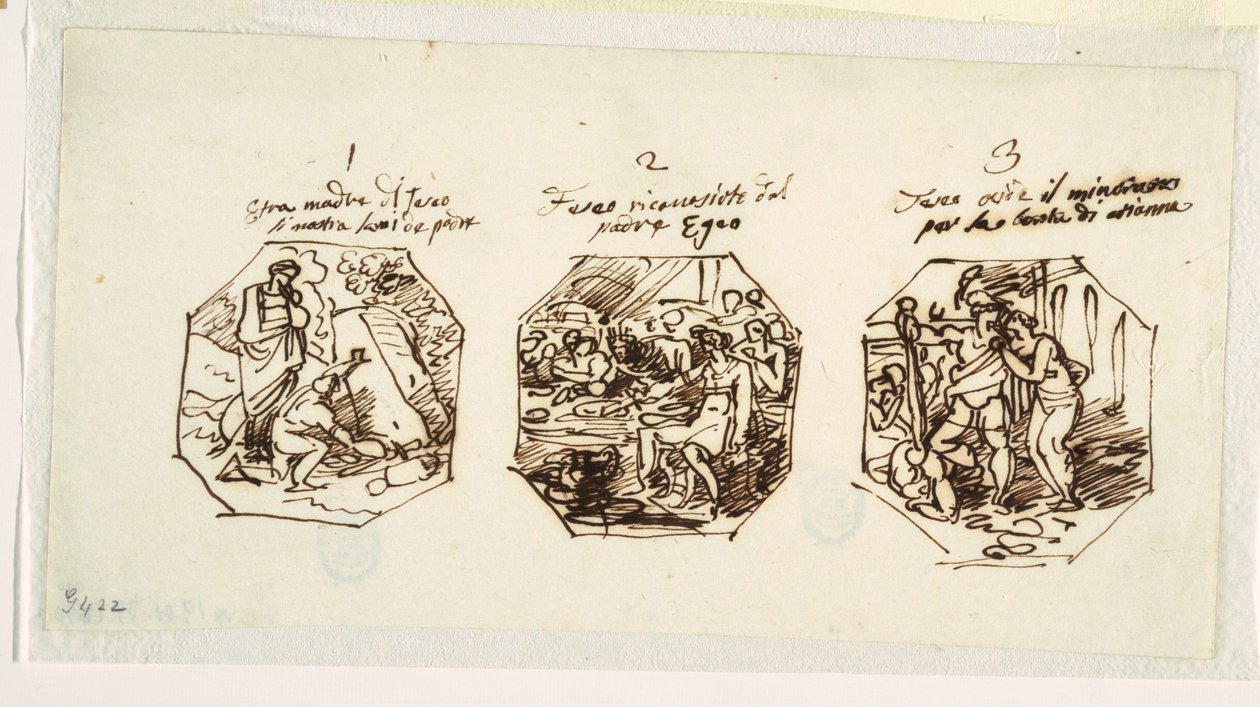 Três esboços de temas de Teseu, para a Sala di Teseo, Palazzo Gaddi, Forli de Felice Giani