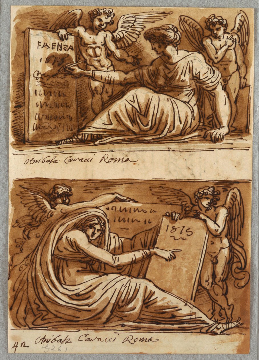 Dois desenhos de Sybils e Two Putti de Felice Giani