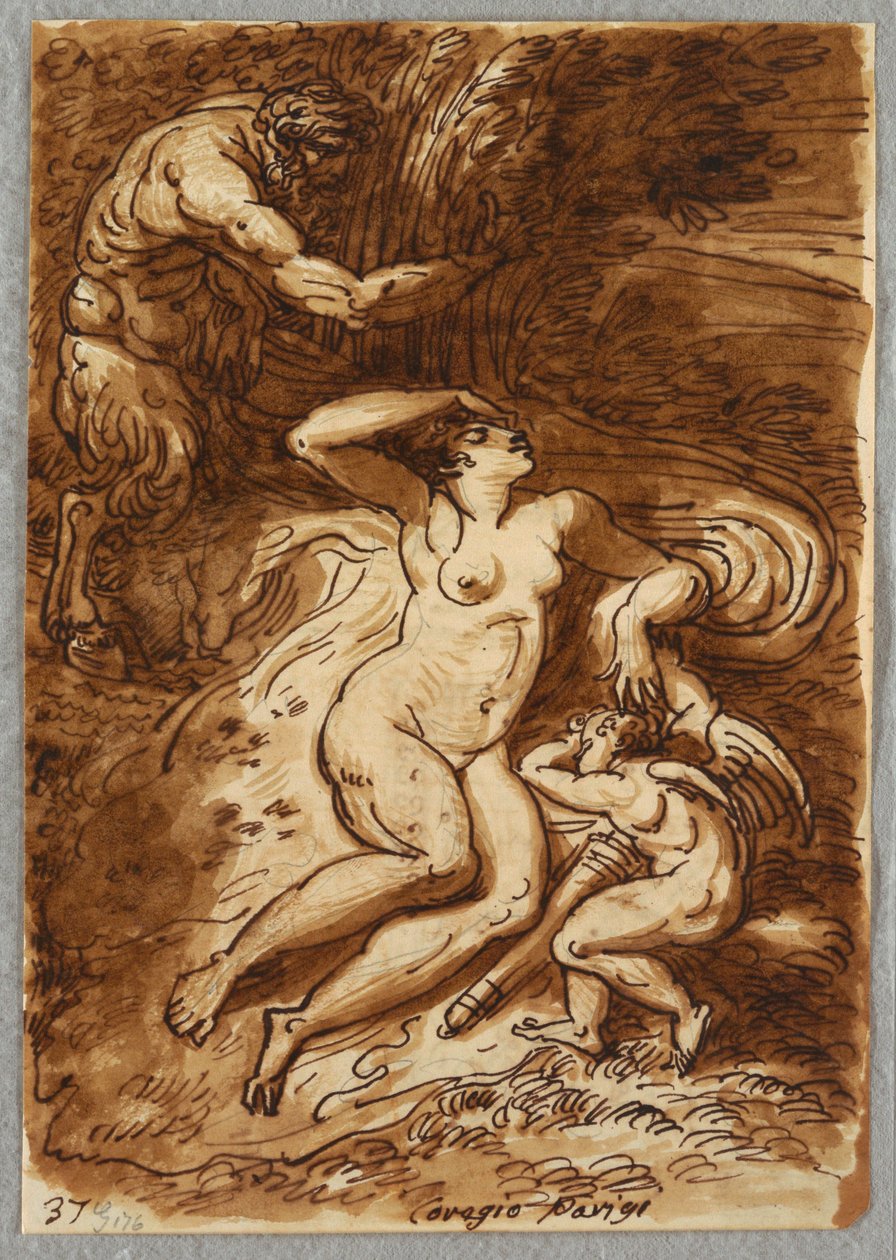 Vênus e Cupido e Sátiro, Estudo após Correggio de Felice Giani