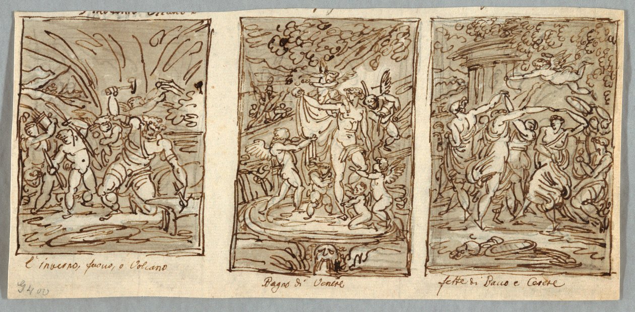 Inverno, a Forja do Vulcano, Primavera, o Banho de Vênus, Festas de Verão de Baco e Ceres de Felice Giani