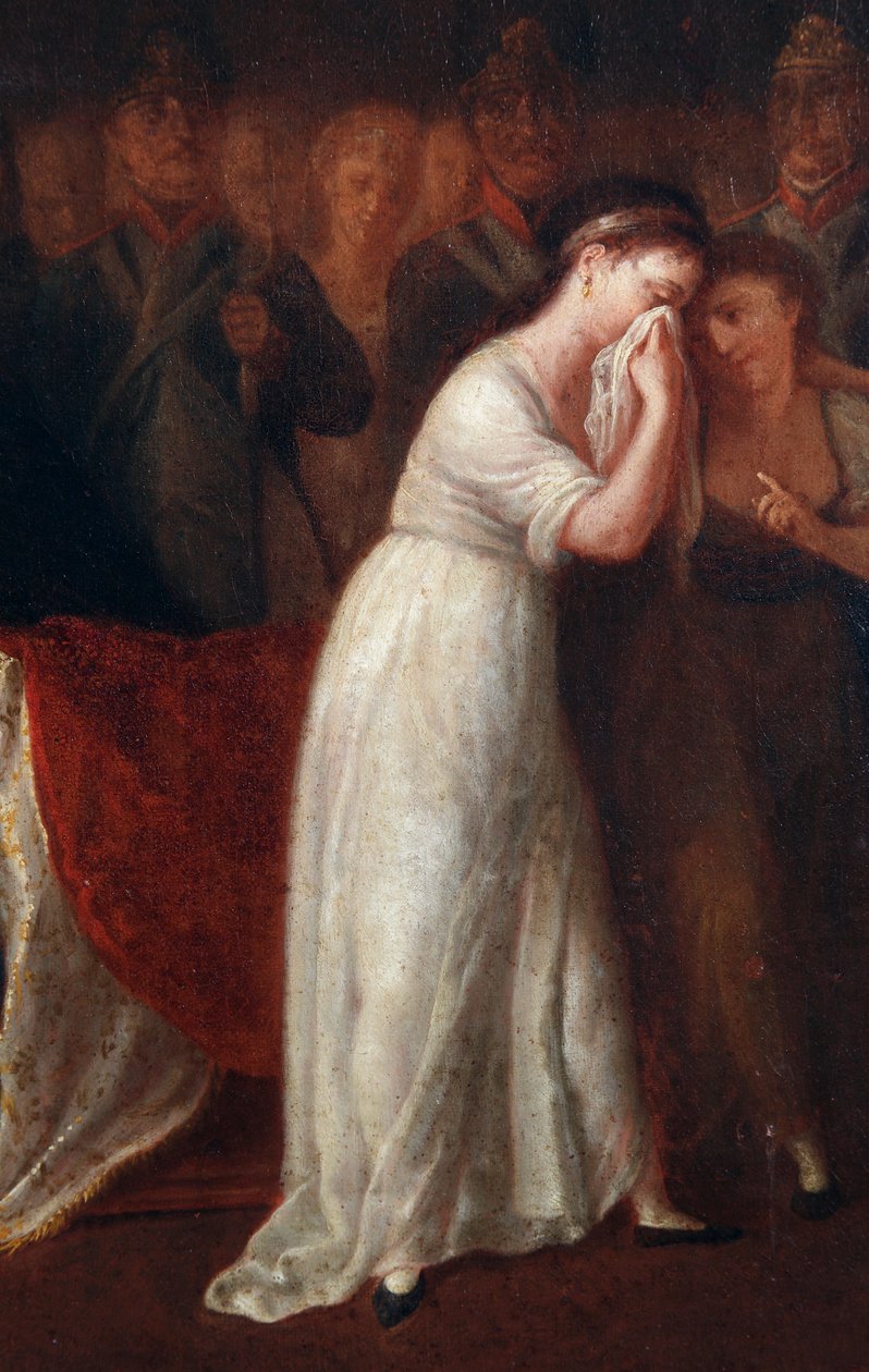Uma mulher como a lei que rege o estatuto da mãe dentro da família, inferior ao do marido. Detalhe da promulgação do Código Civil ou do Código de Napoleão Bonaparte em 21/03/1804 (pintura de Felice Guascone