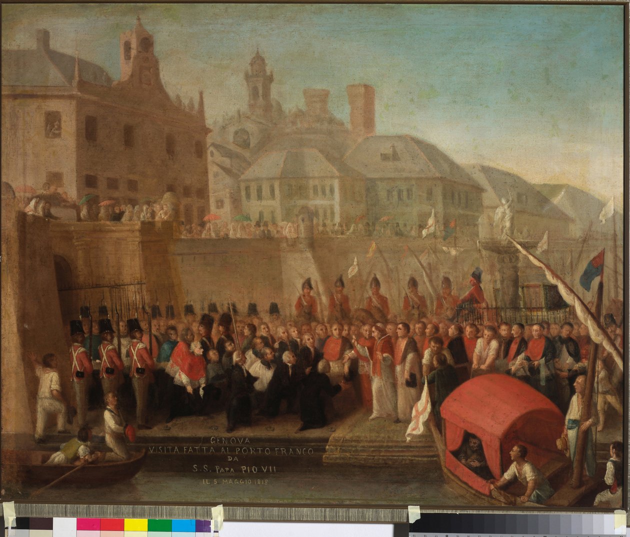 Visita ao porto franco de Génova por H.S. Papa Pio VII, c.1818 (óleo sobre tela) de Felice Guascone