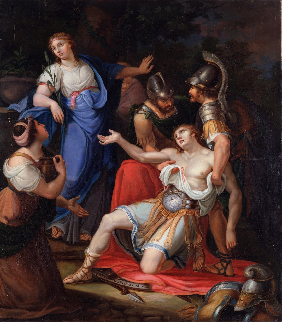 Paris mortalmente ferida por uma flecha de Filoctetes (óleo sobre tela de Felice Vinelli
