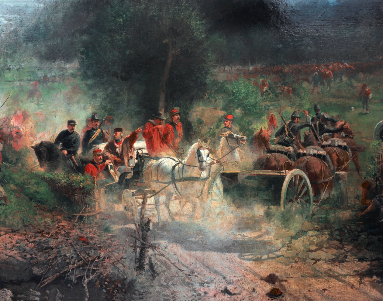 Terceira Guerra da Independência Italiana: "a Batalha de Bezzecca" Em 21/07/1866 opôs-se ao corpo dos caçadores de Giuseppe Garibaldi contra o exército austríaco. Detalhe. Pintura de Felice Zennaro (1833-1926) Milão, Museu do Risorgimento de Felice Zennaro