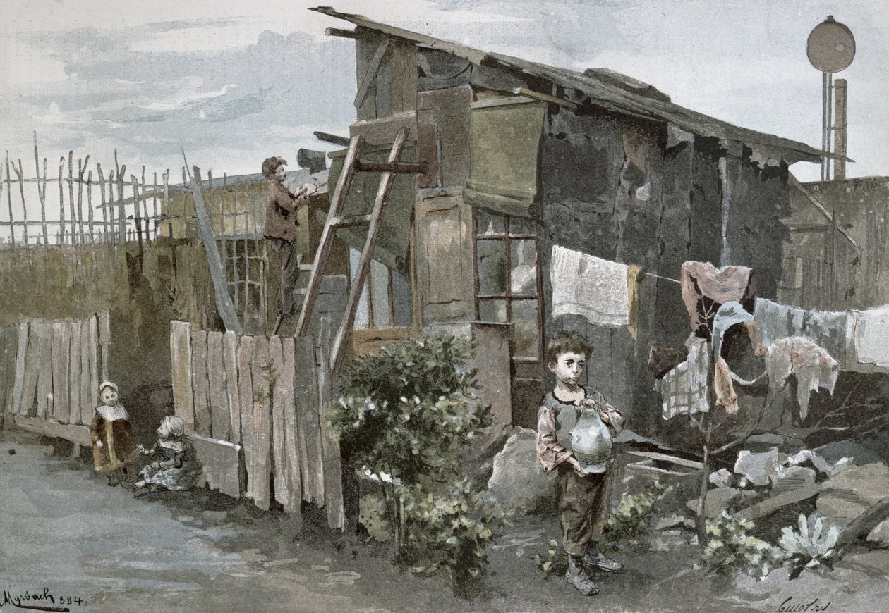 Pobreza em Paris: a passagem Gergovie, 1884 de Felicien baron de Myrbach Rheinfeld
